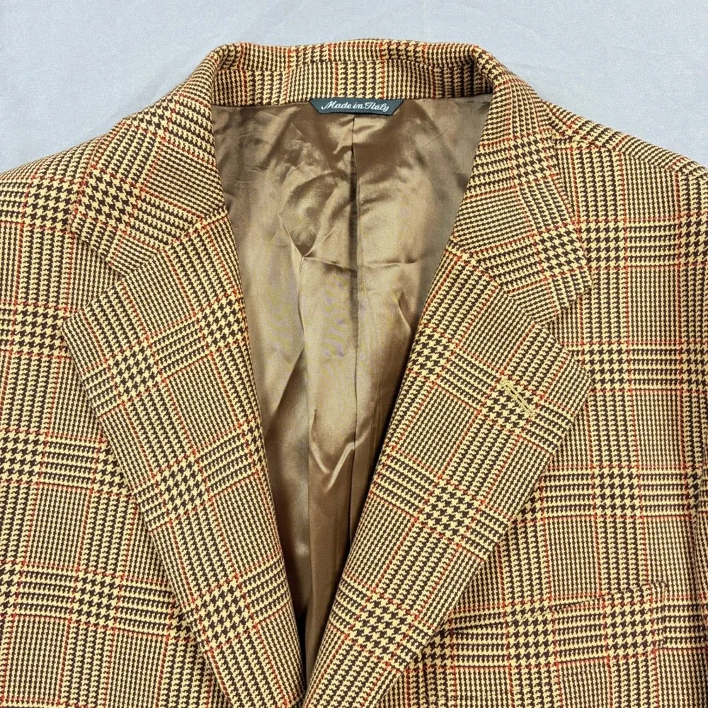 Made in Italy Cotton Mens Sport Coat Glen Plaid Tan Brown 40R (50IT) Guabello